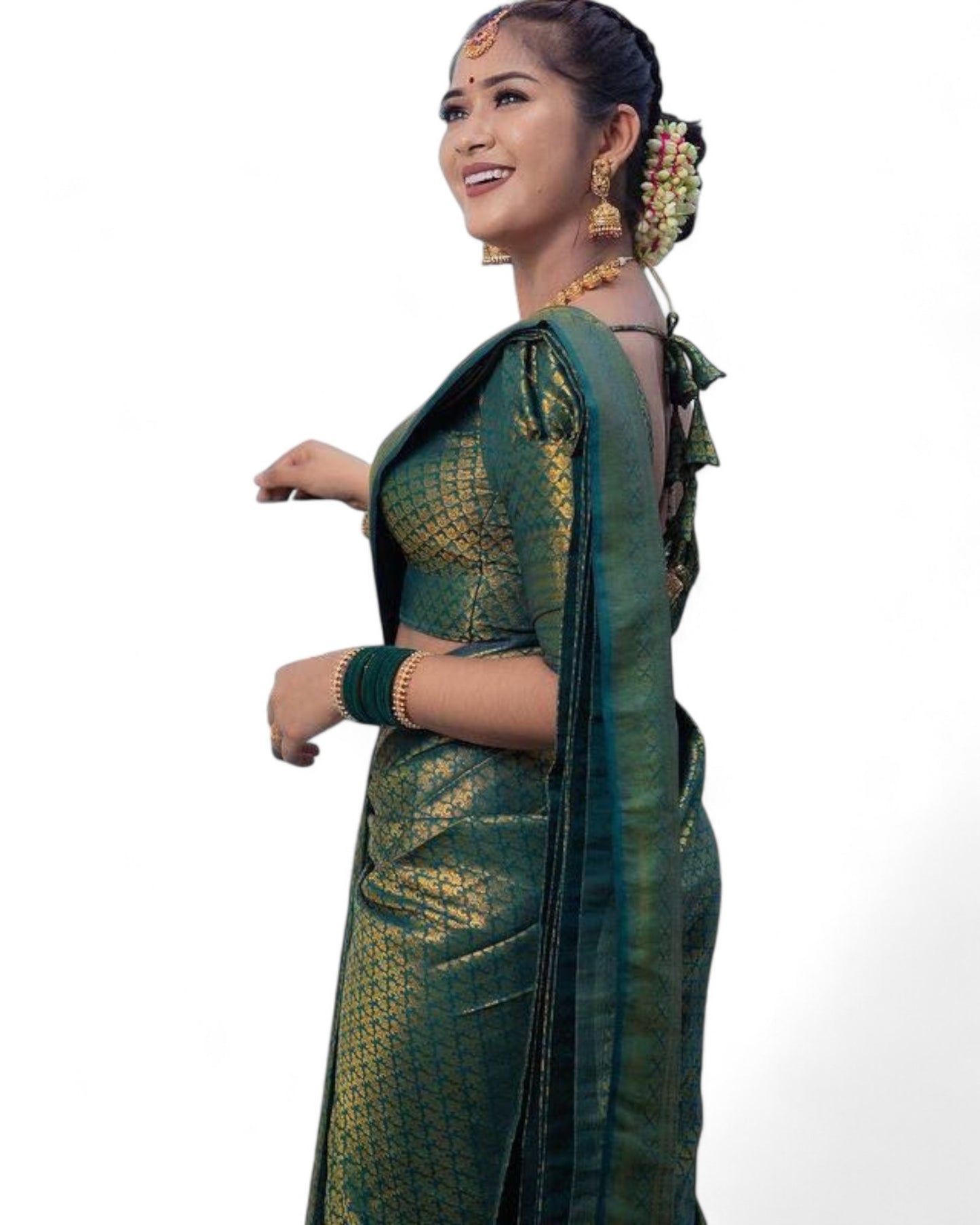 Green Soft Lichi Silk Saree with Rich Pallu and Jacquard Work