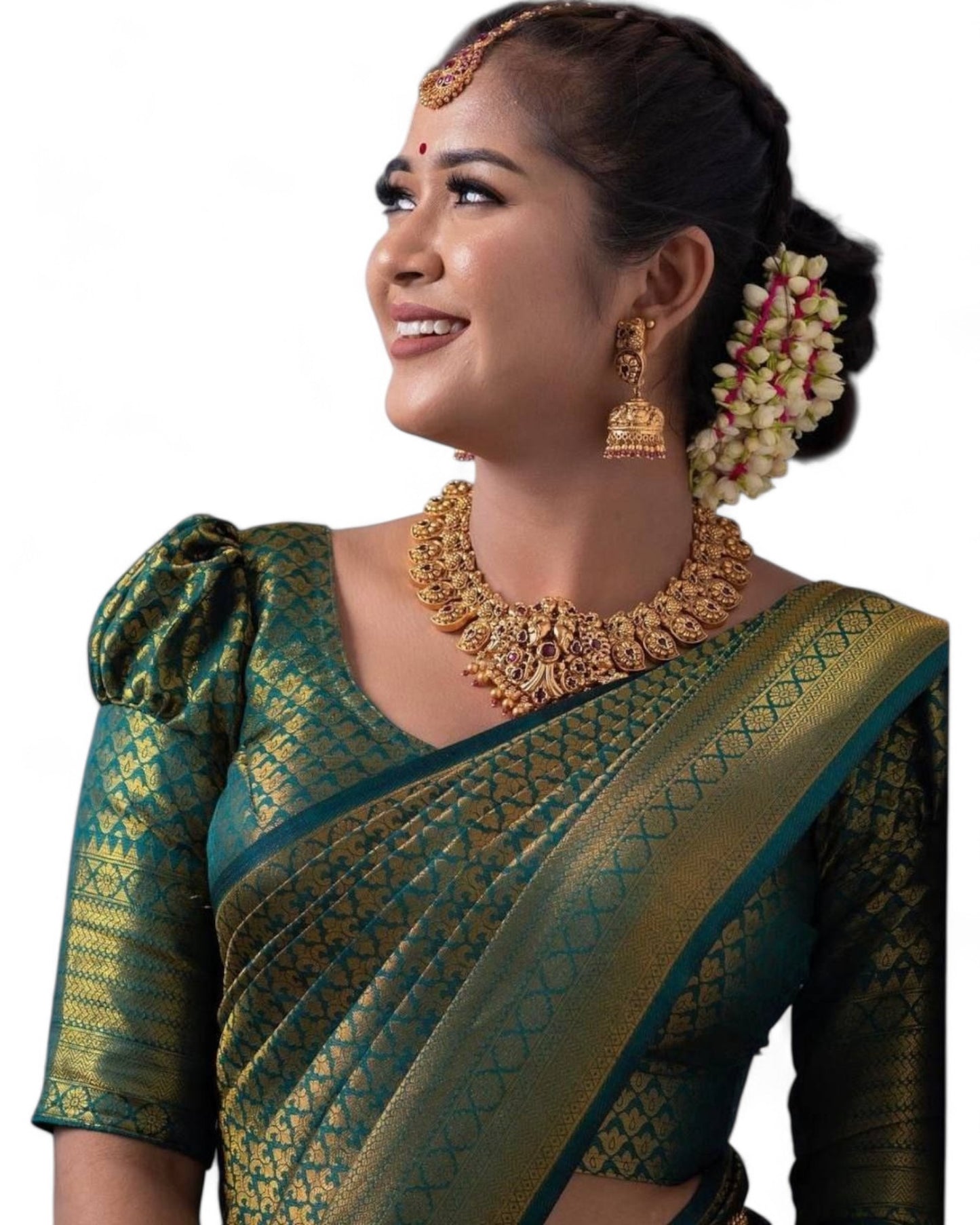 Green Soft Lichi Silk Saree with Rich Pallu and Jacquard Work