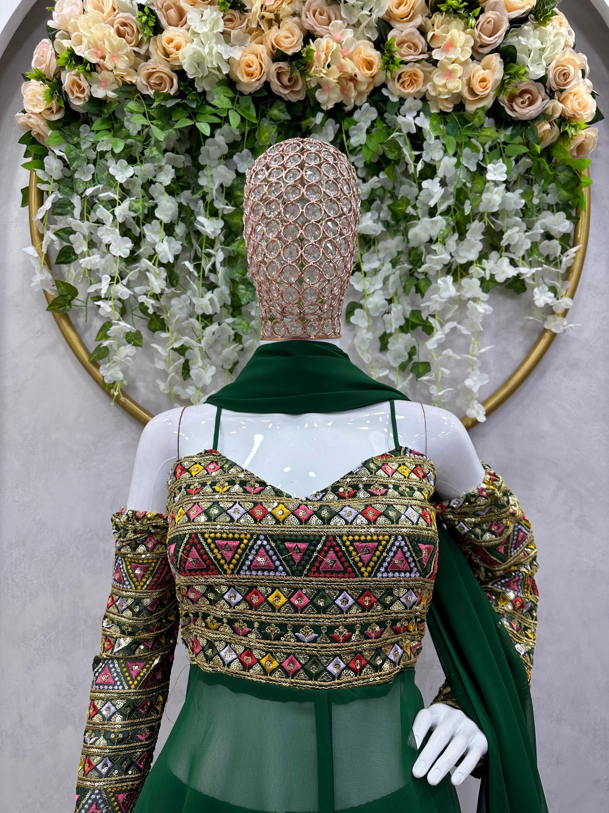 Green georgette designer indowestern palazzo suit