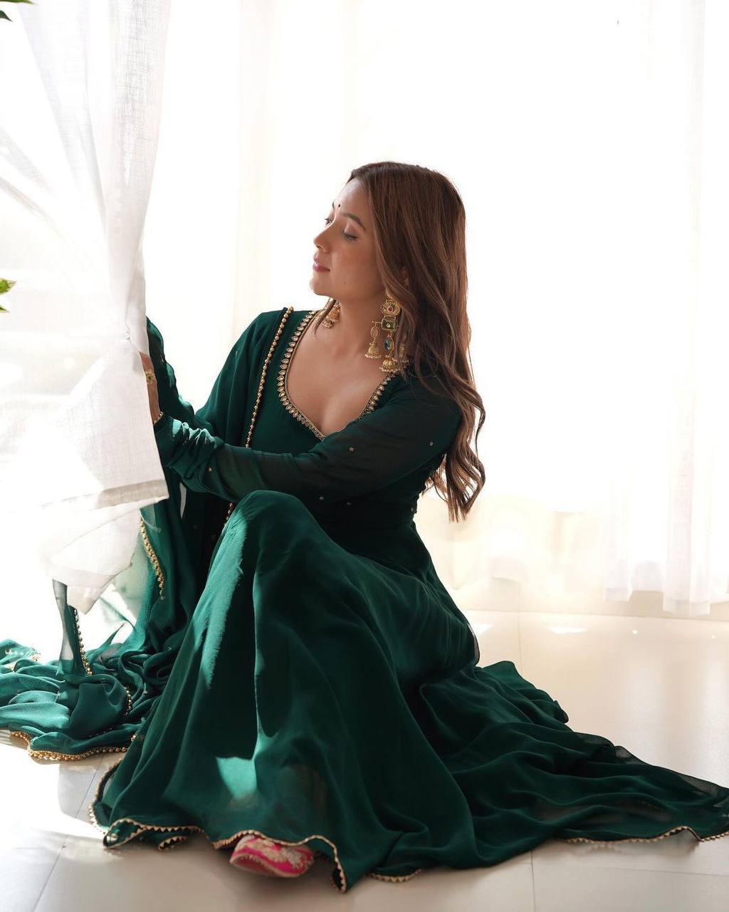 Green georgette stylish partywear handwork anarkali suit