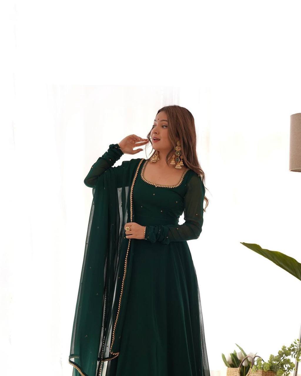 Green georgette stylish partywear handwork anarkali suit