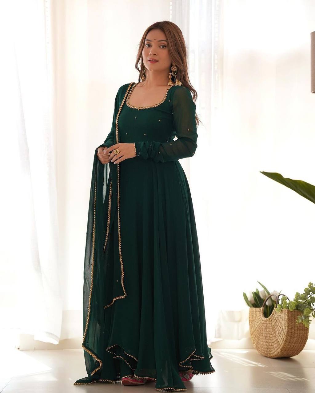 Green georgette stylish partywear handwork anarkali suit