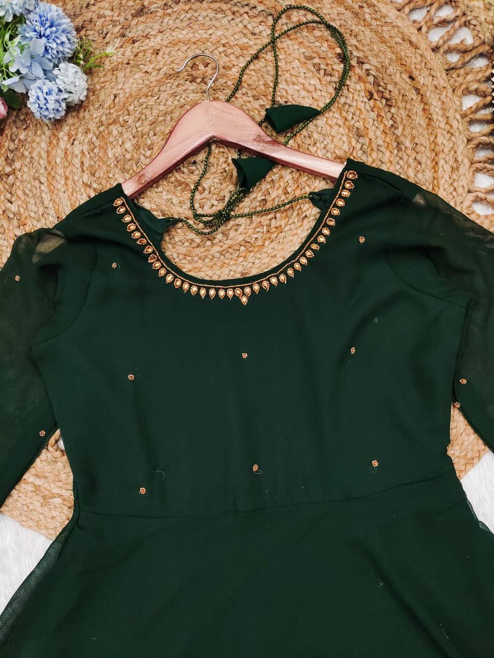 Green georgette stylish partywear handwork anarkali suit