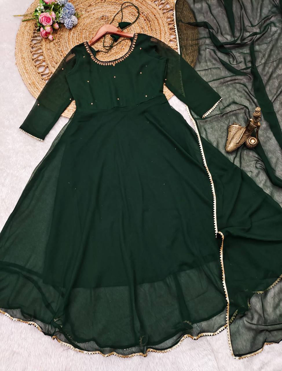 Green georgette stylish partywear handwork anarkali suit