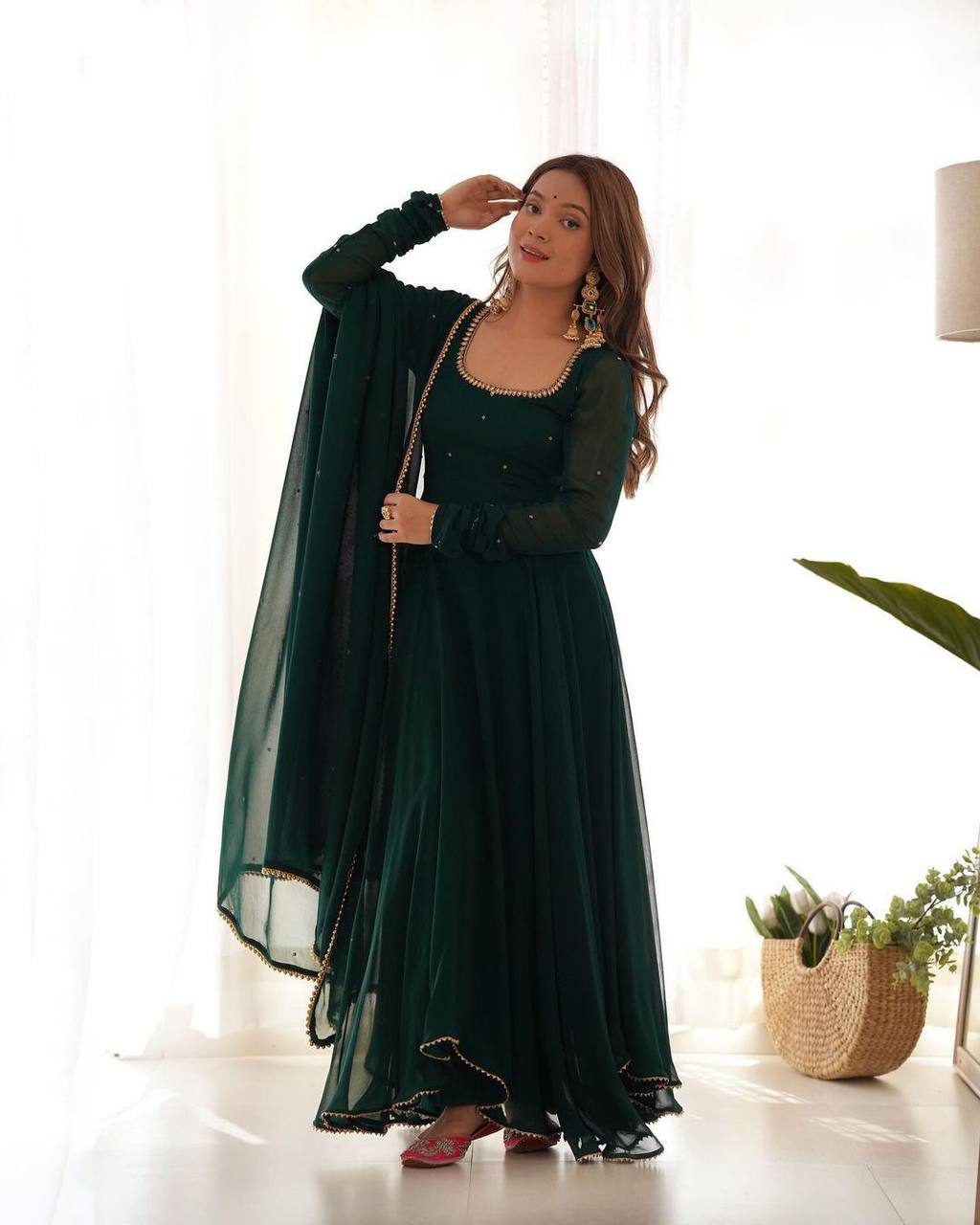 Green georgette stylish partywear handwork anarkali suit
