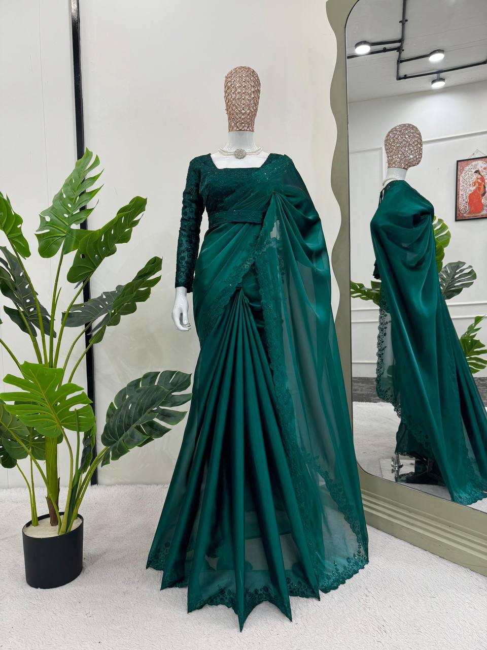 Green jimmy choo designer party wear saree