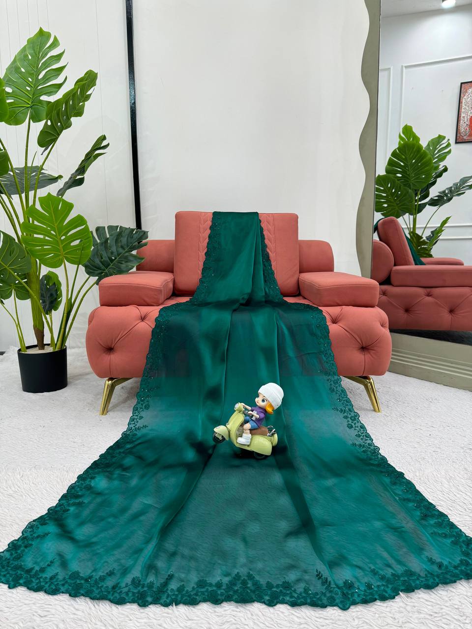 Green jimmy choo designer party wear saree
