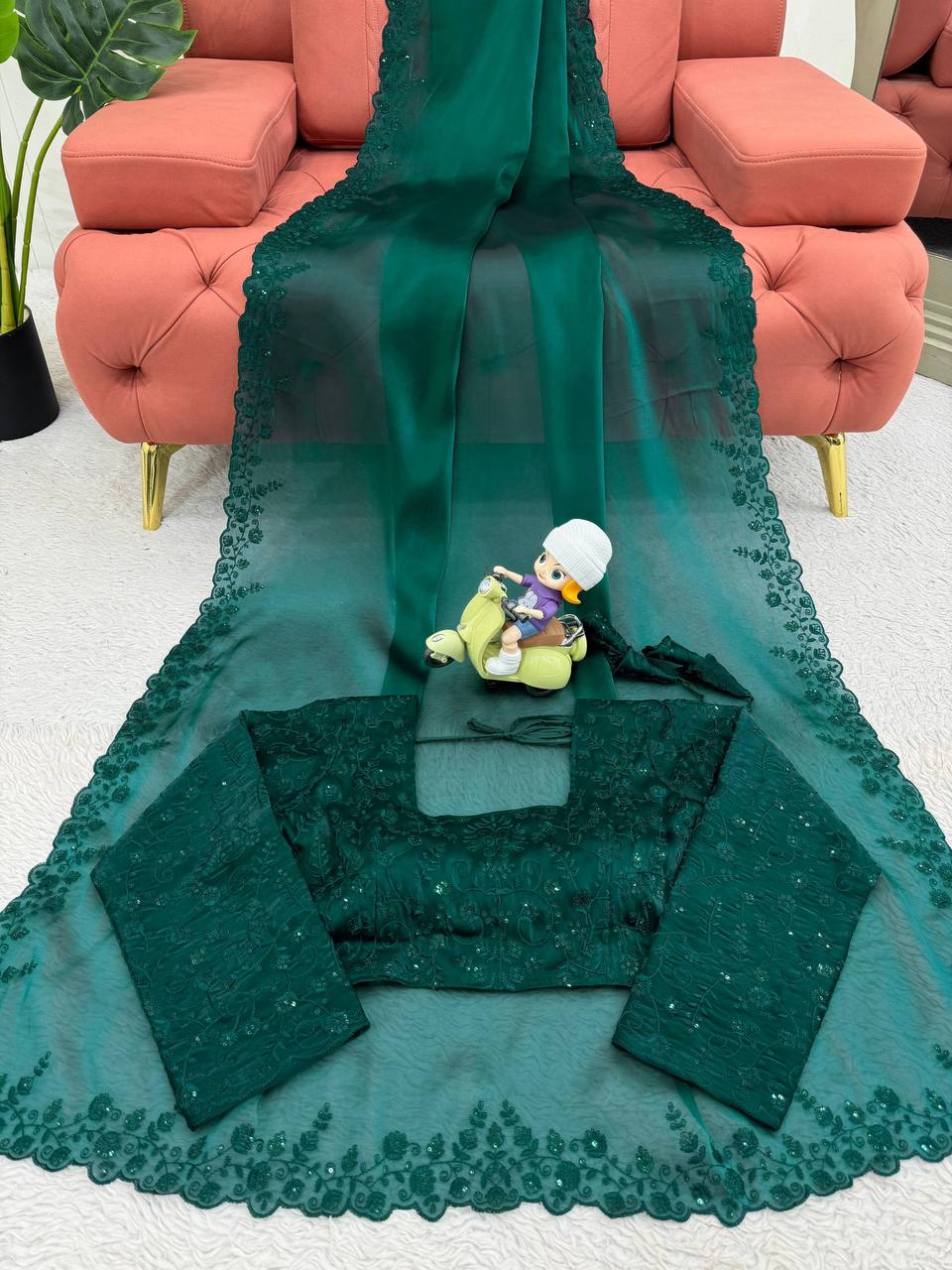 Green jimmy choo designer party wear saree