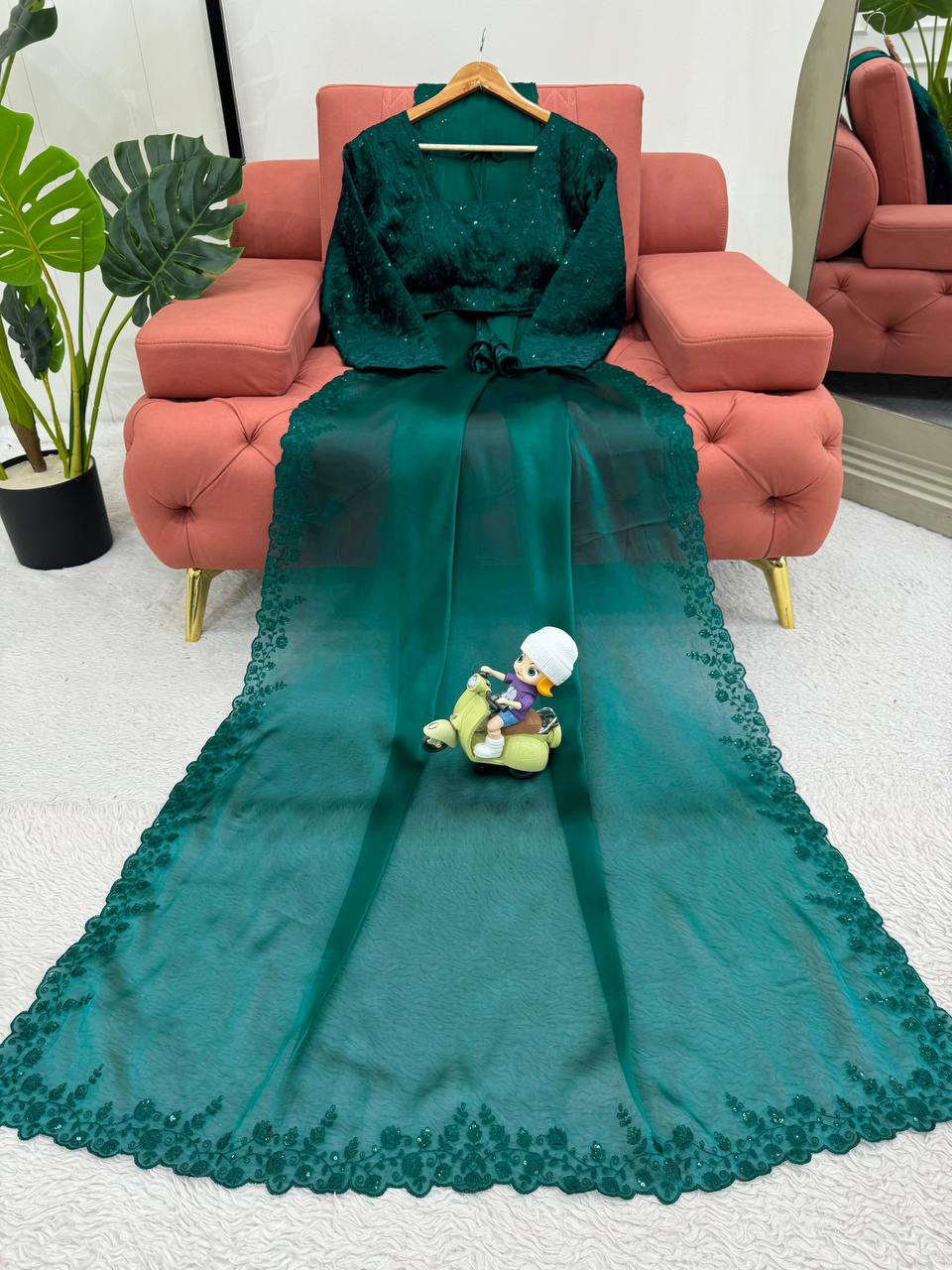 Green jimmy choo designer party wear saree