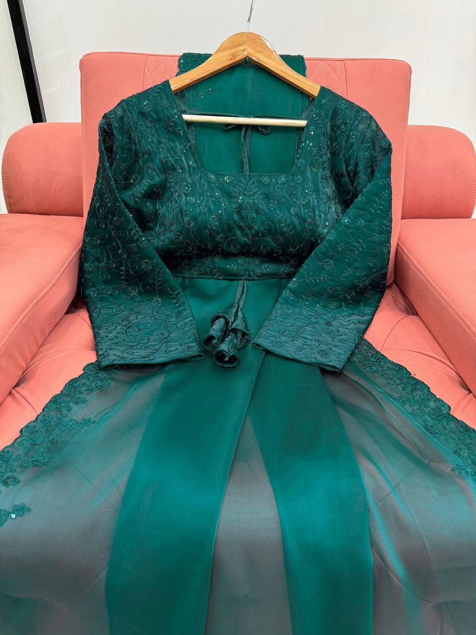 Green jimmy choo designer party wear saree