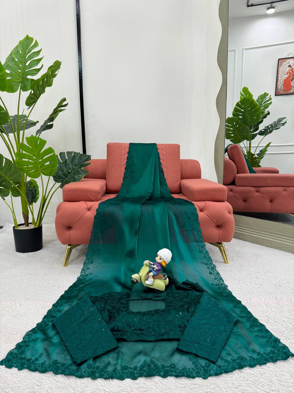 Green jimmy choo designer party wear saree