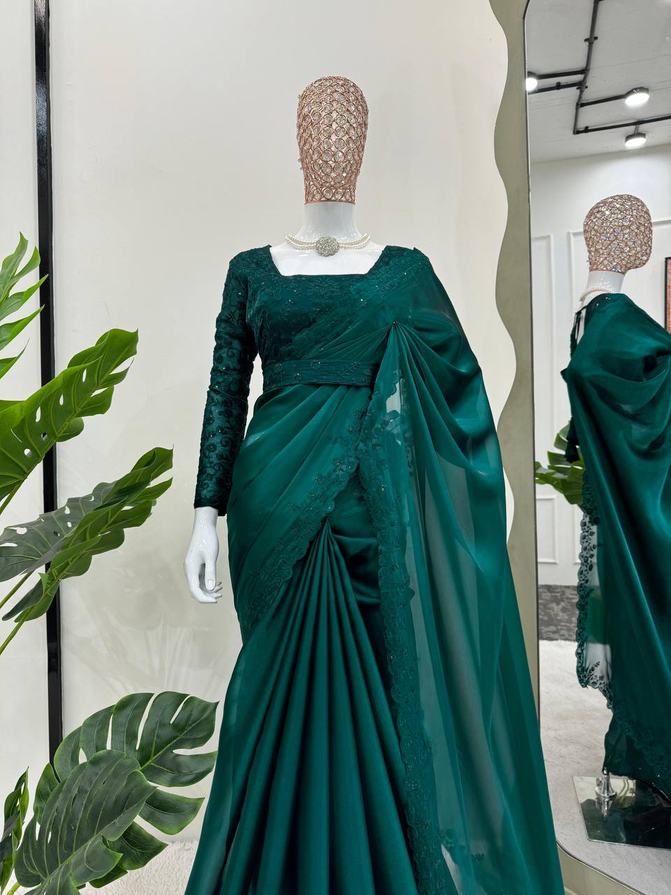 Green jimmy choo designer party wear saree