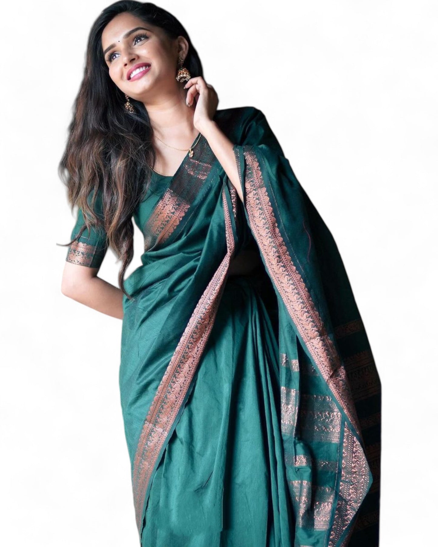 Green soft lichi silk rich pallu jacquard work wedding saree Green Free Size