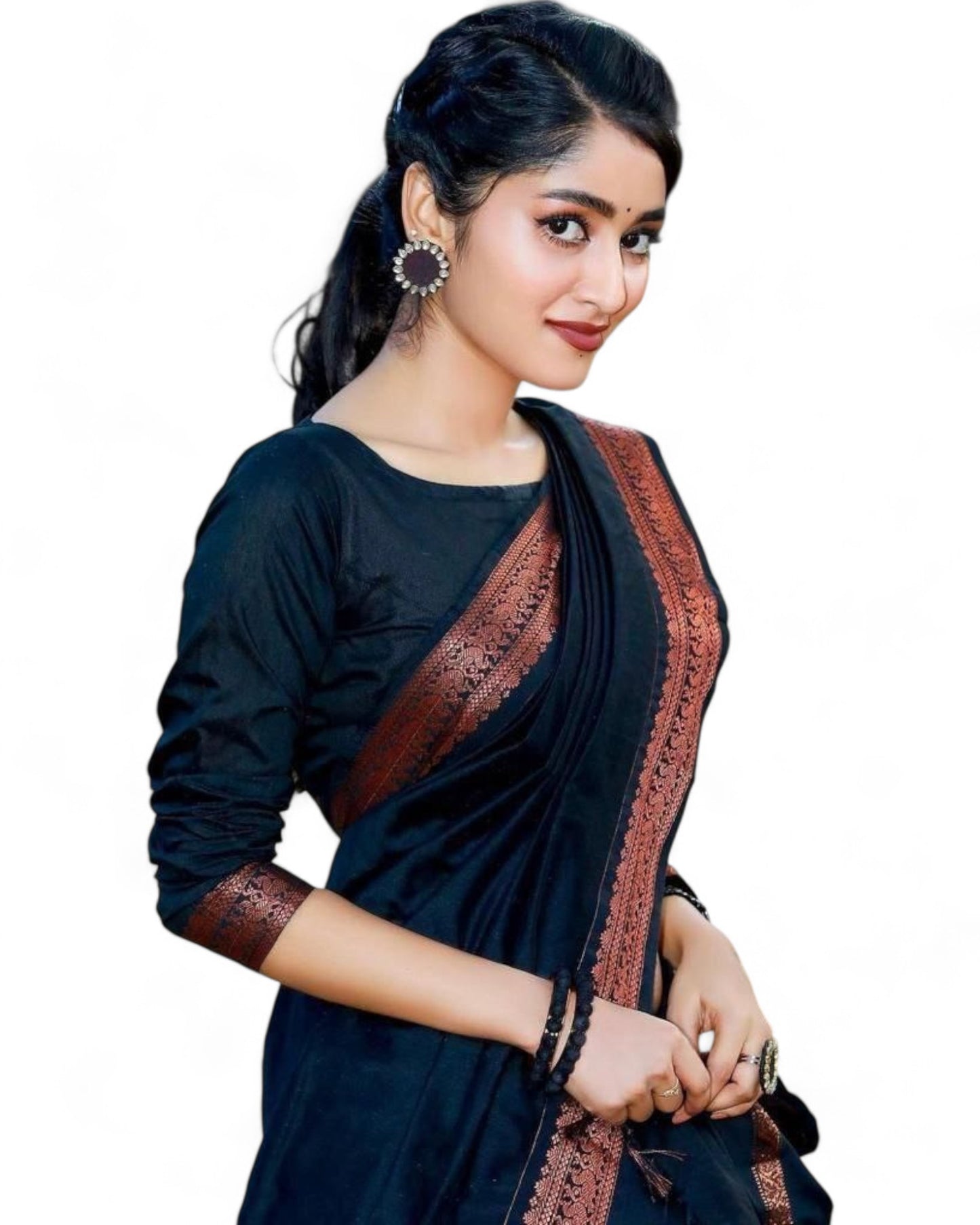 Green soft lichi silk rich pallu jacquard work wedding saree Black Free Size