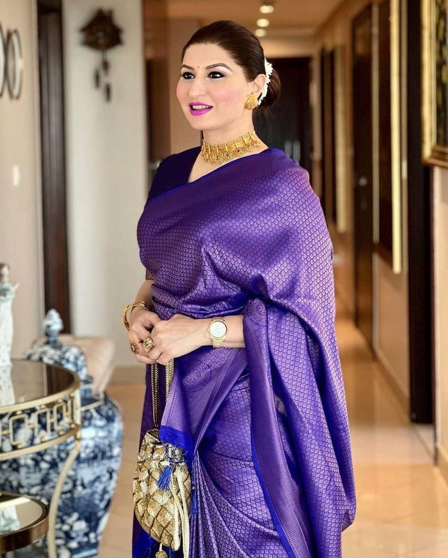 Royal blue banarasi lichi silk jacquard stylish party wear saree