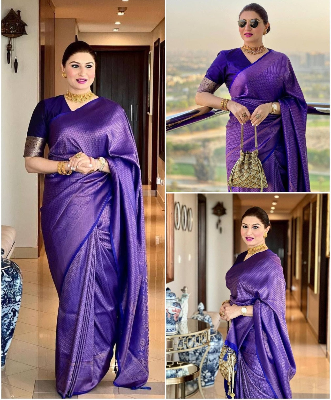 Royal blue banarasi lichi silk jacquard stylish party wear saree