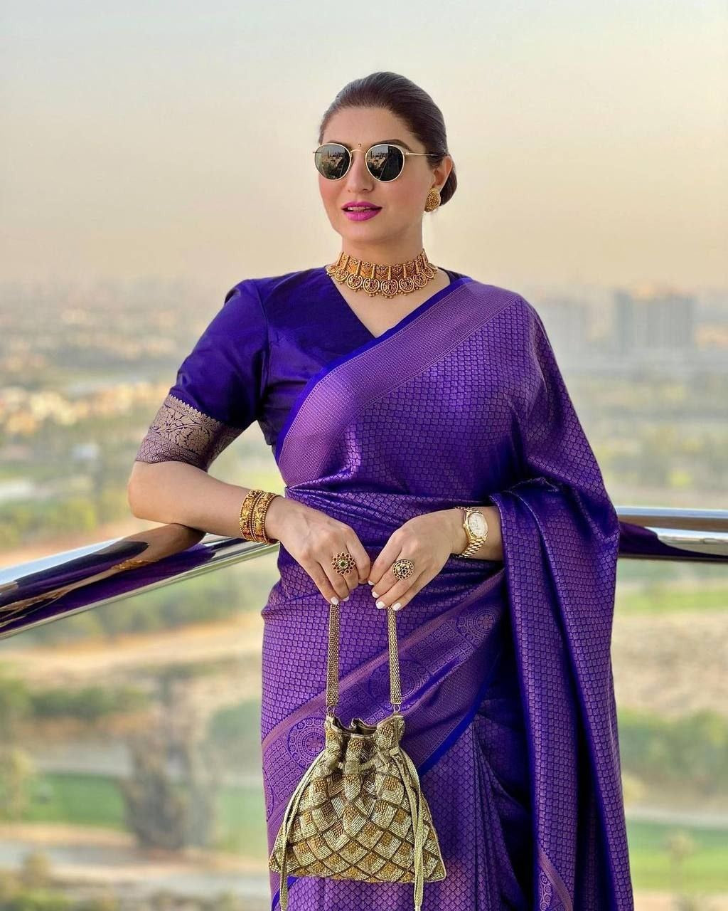 Royal blue banarasi lichi silk jacquard stylish party wear saree