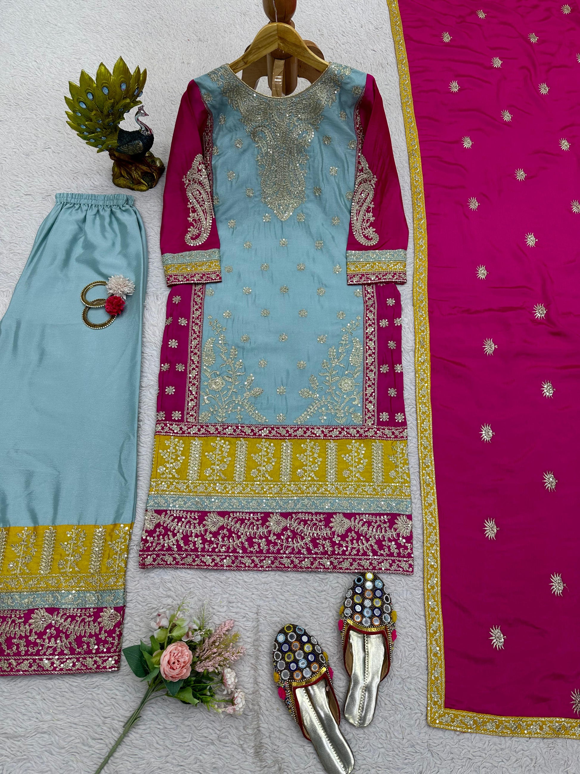 Sea green designer wedding sharara suit