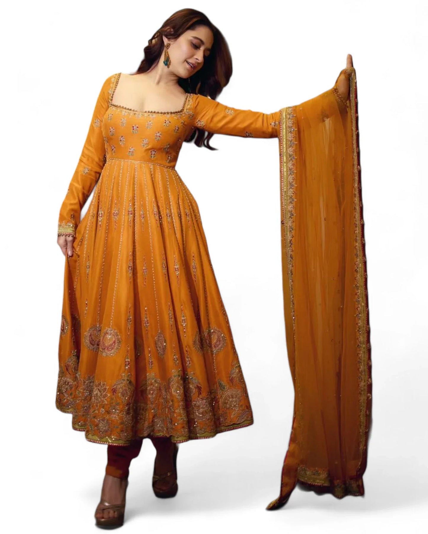 Yellow embroidered ceremonial anarkali suit