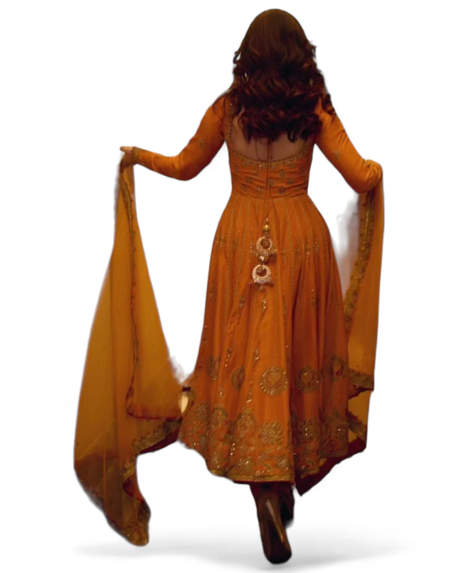 Yellow embroidered ceremonial anarkali suit