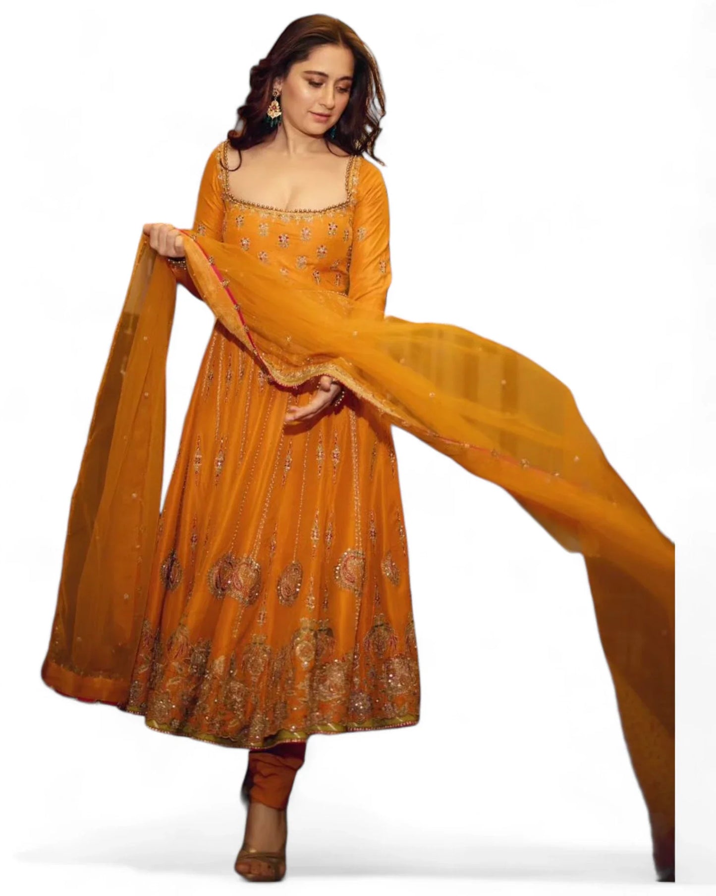 Yellow embroidered ceremonial anarkali suit