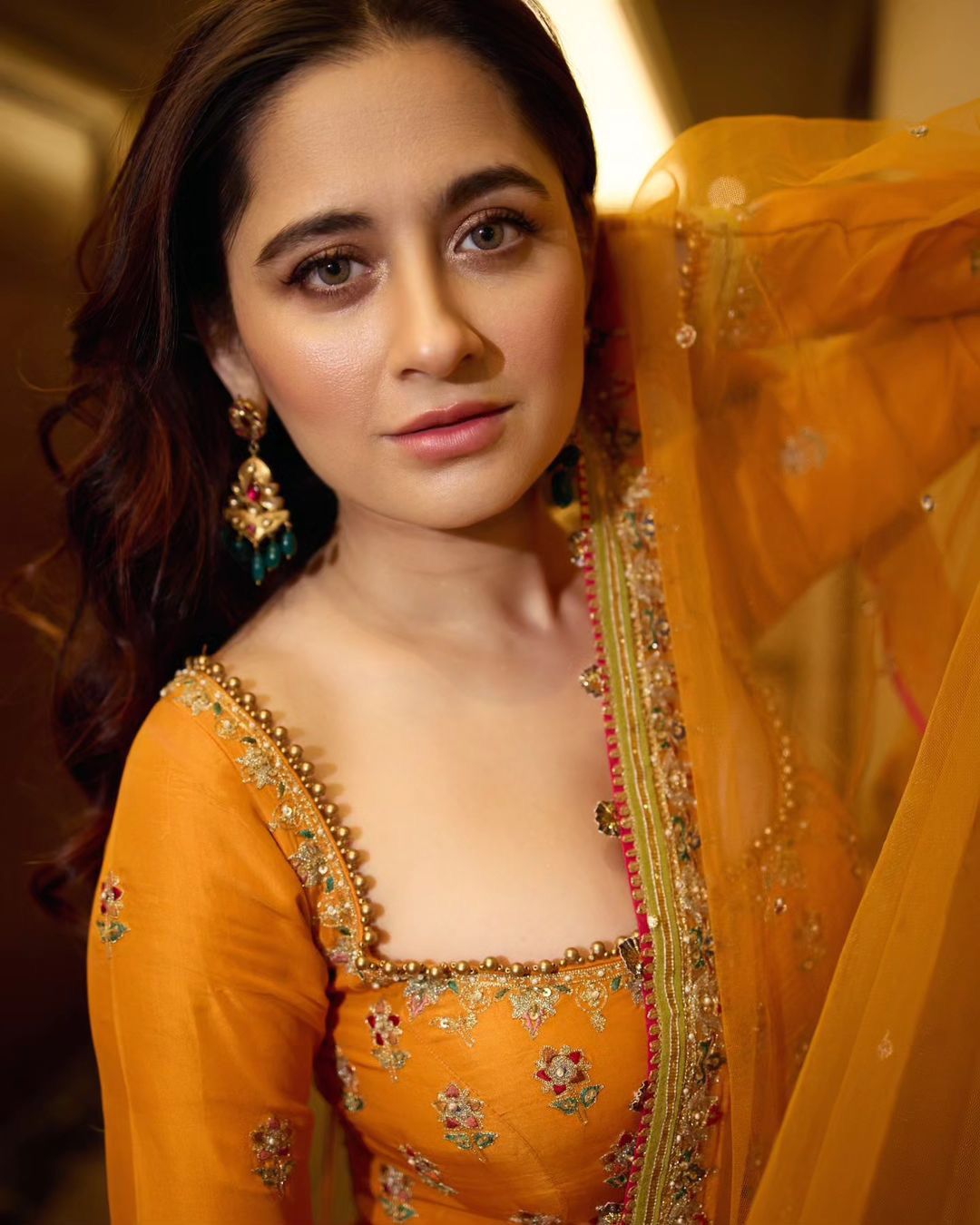 Yellow embroidered ceremonial anarkali suit