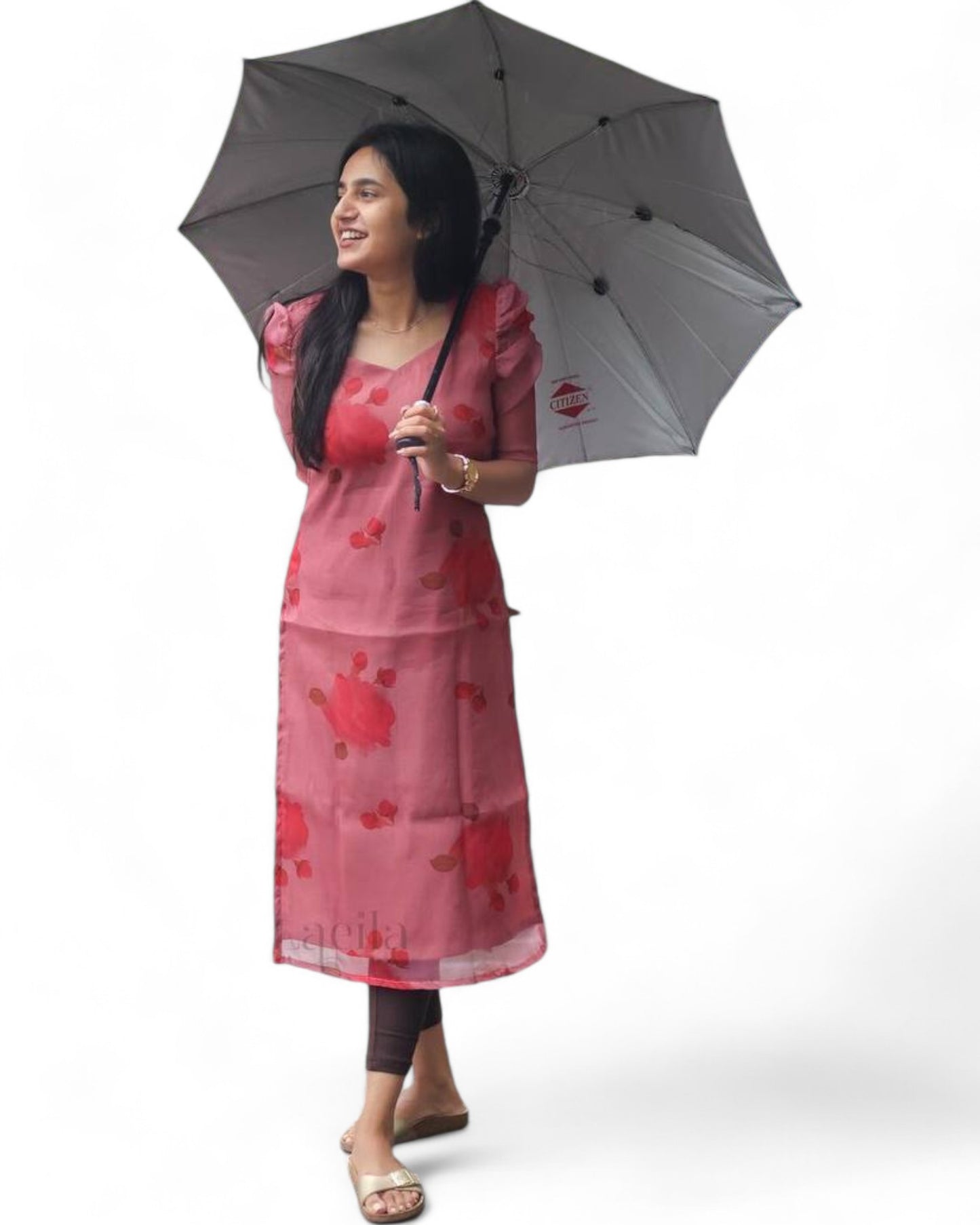 Magento pink organza floral printed daily wear kurti