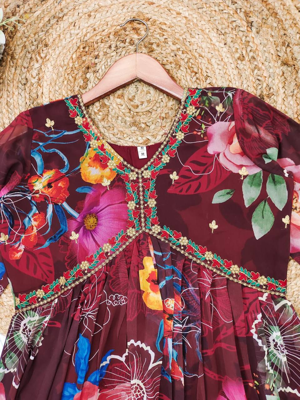 Maroon georgette floral printed stylish alia cut suit