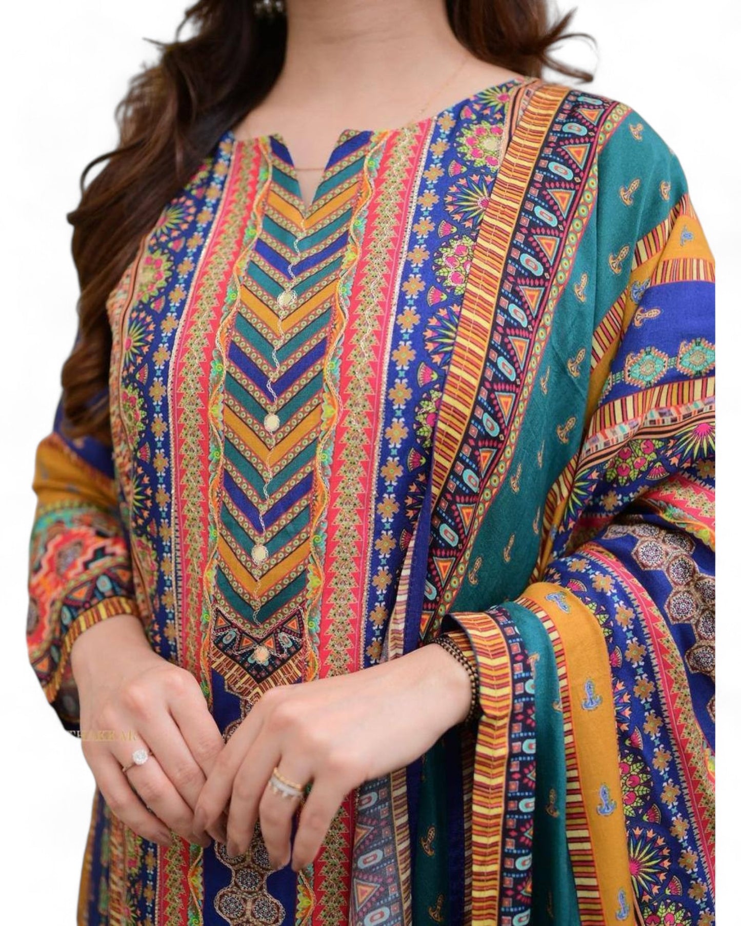 Masleen Sequin Printed Kurti Set with Silk Pant and Embroidered Dupatta