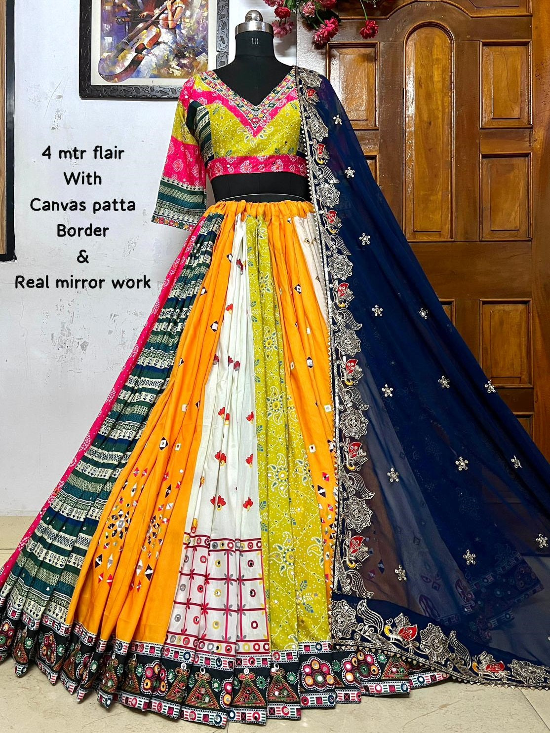 Multicolor cotton gujarati garba navratri lehenga chaniya choli
