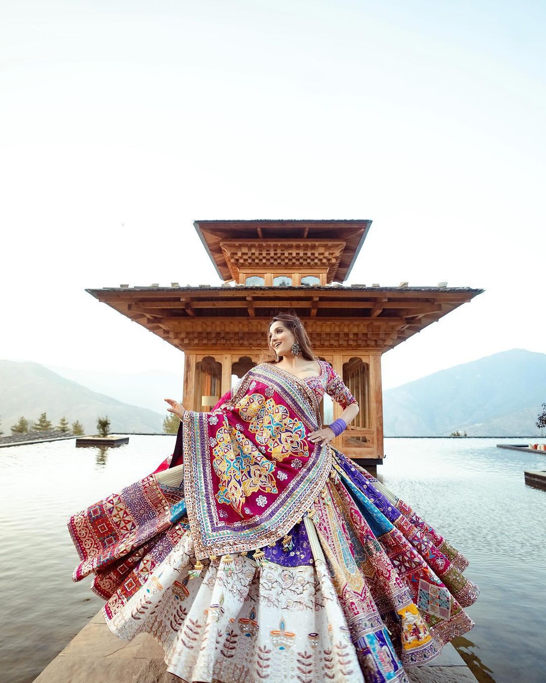 Multicolor cotton mirror work gujarati navratri lehenga chaniya choli
