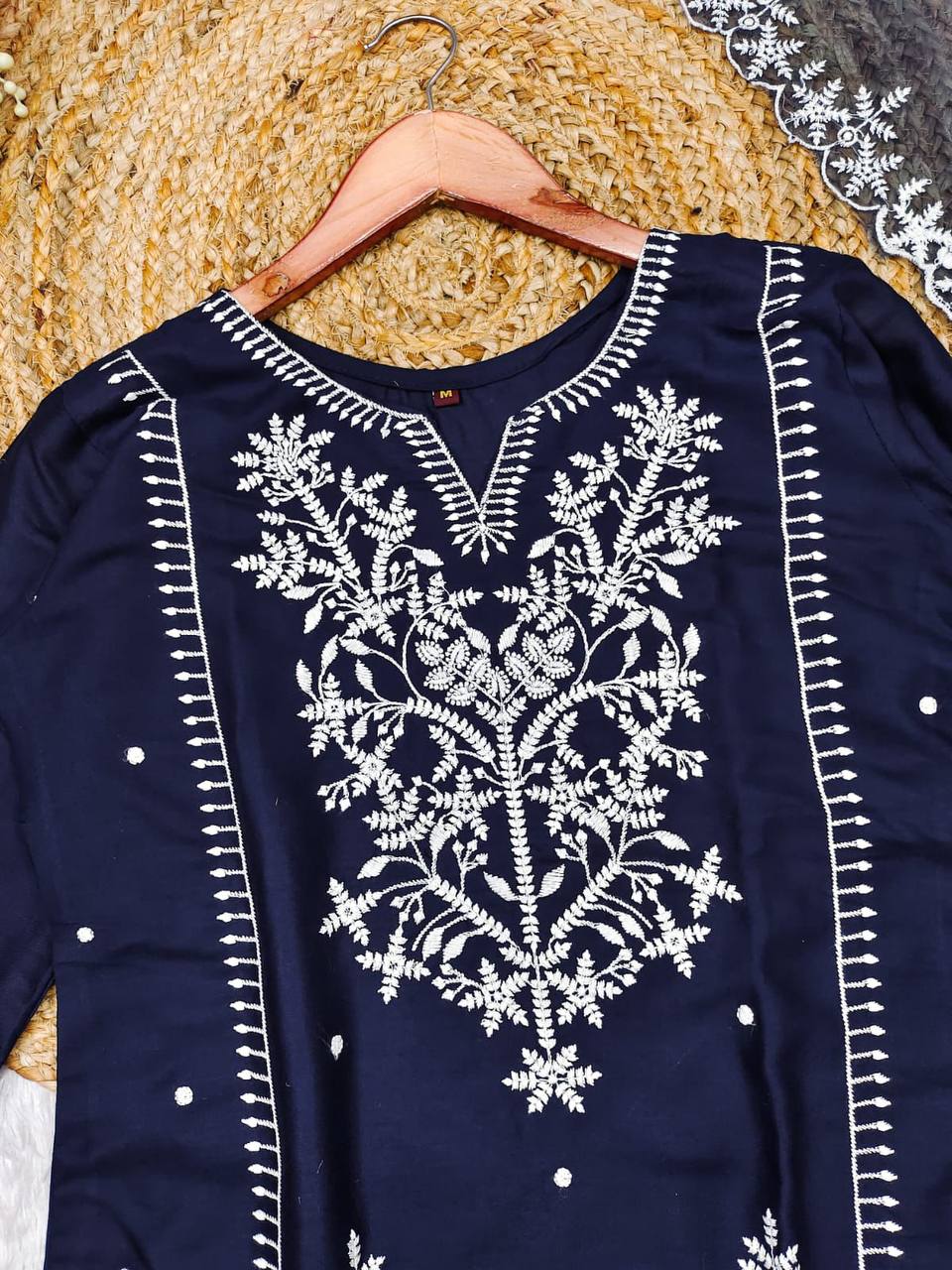 Navy blue embroidered 3 piece party wear salwar suit