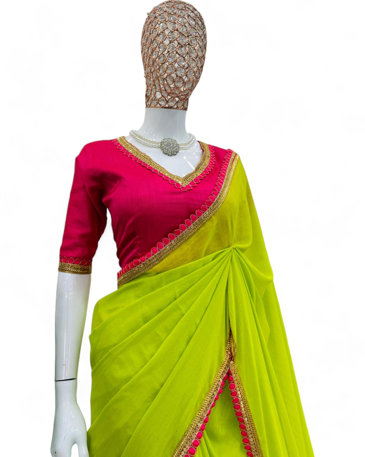 Neon green cotton fancy latkan designer saree