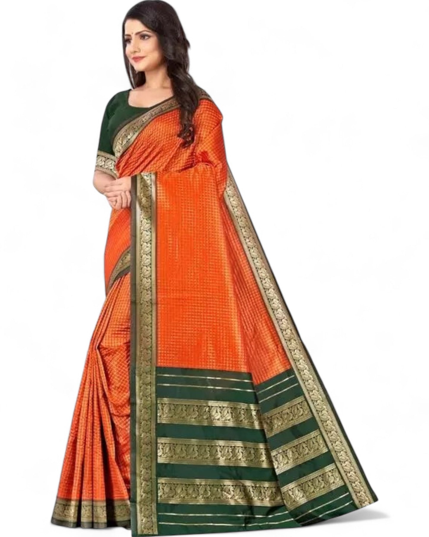 Orange Soft Lichi Silk Rich Pallu Jacquard Work Saree