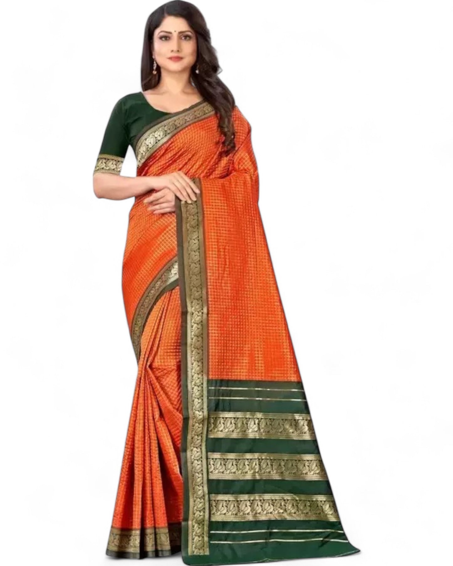 Orange Soft Lichi Silk Rich Pallu Jacquard Work Saree