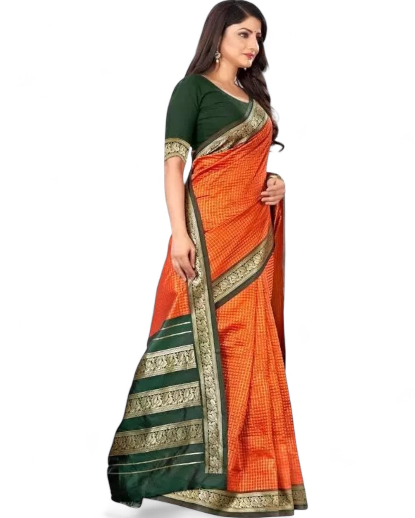Orange Soft Lichi Silk Rich Pallu Jacquard Work Saree