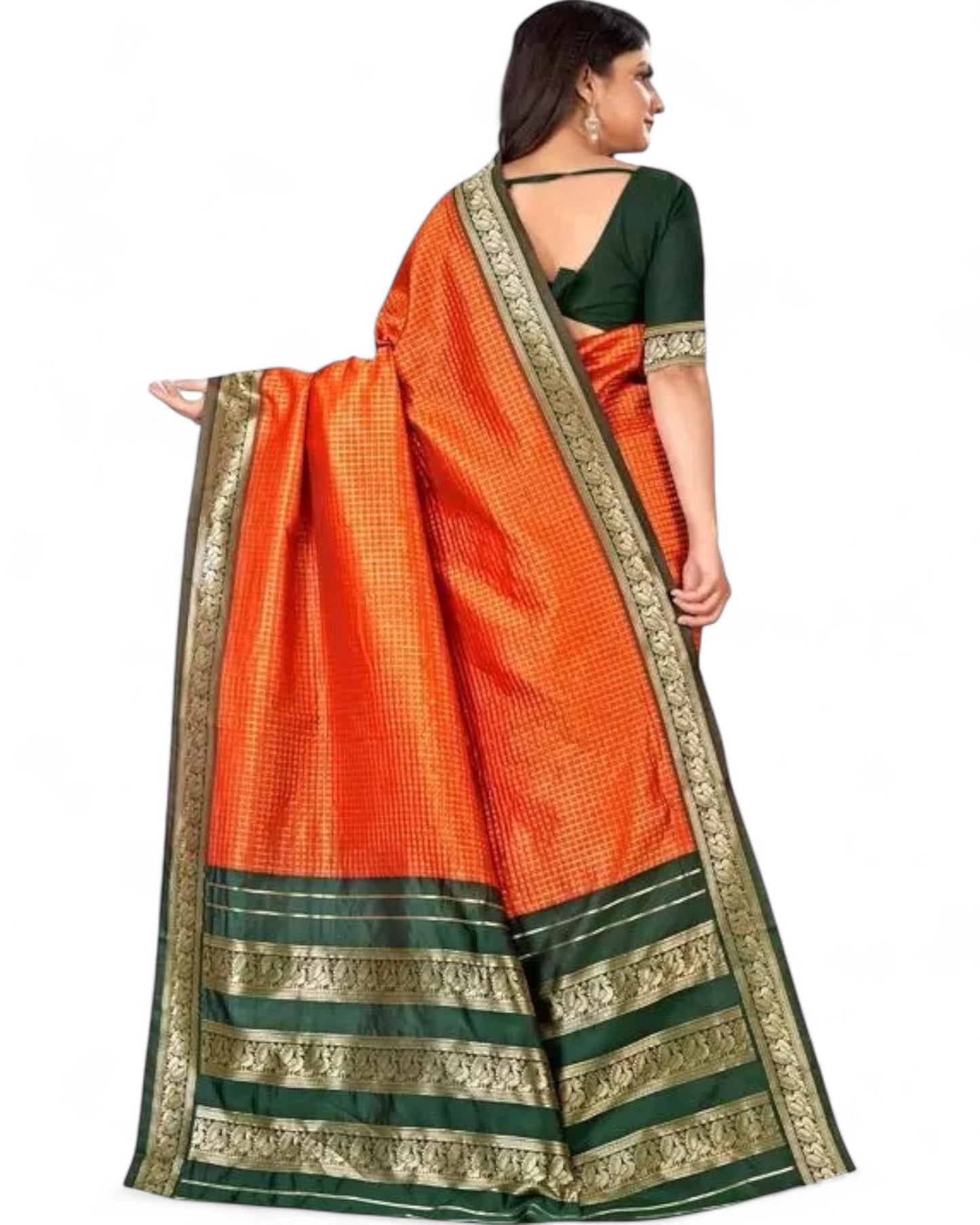 Orange Soft Lichi Silk Rich Pallu Jacquard Work Saree