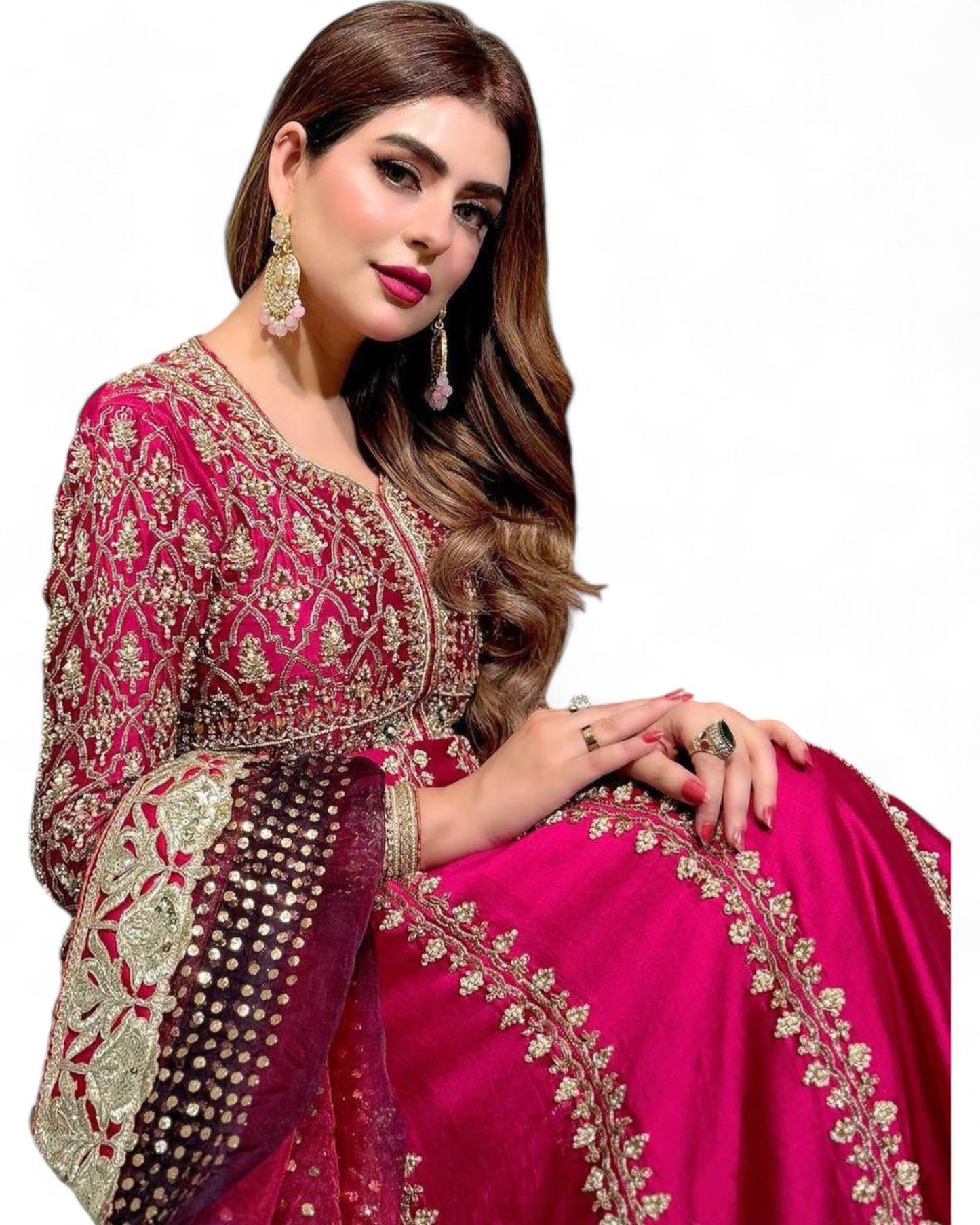 Pink Heavy Sequin Embroidery Work Anarkali Gown in Chinon Silk