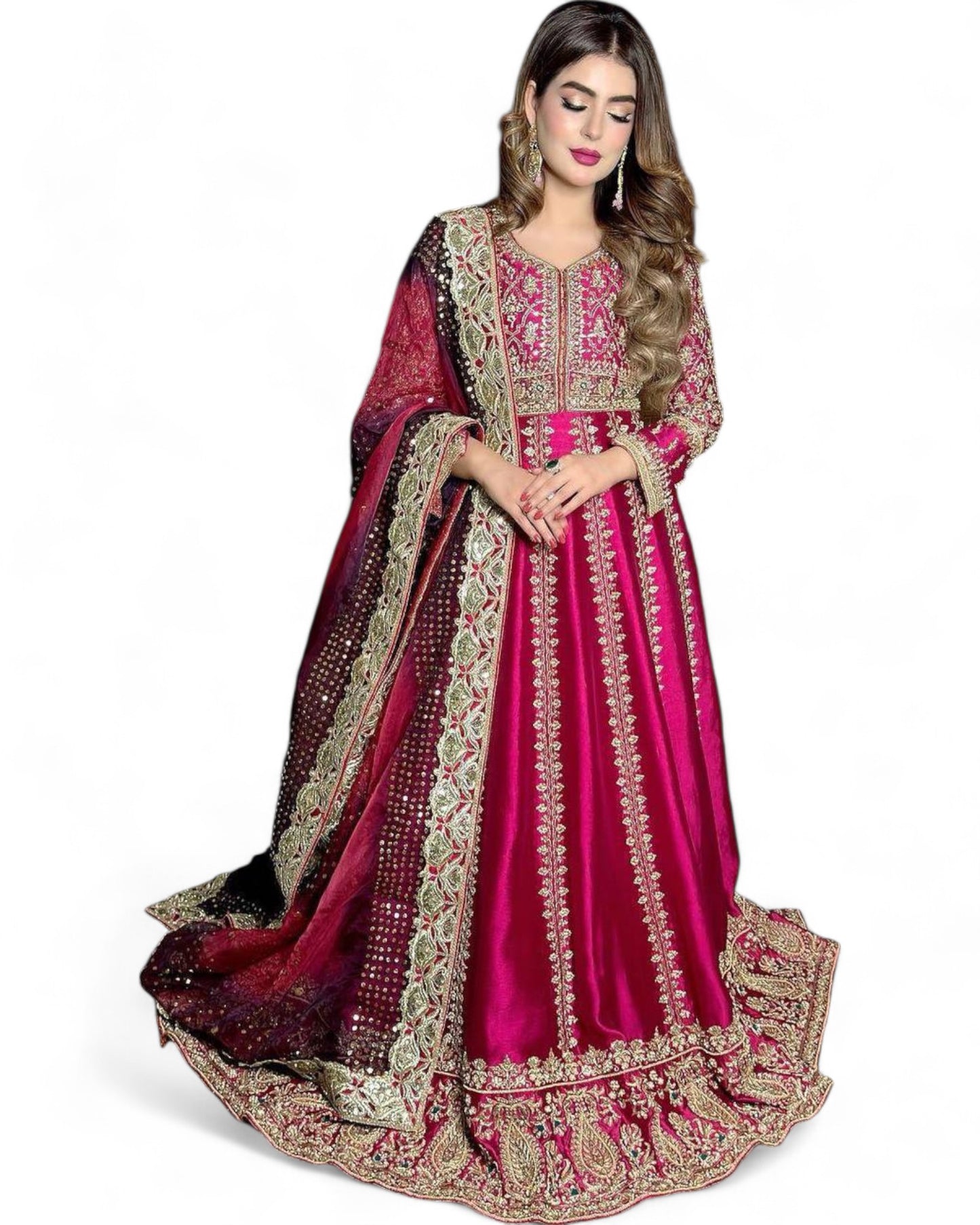 Pink Heavy Sequin Embroidery Work Anarkali Gown in Chinon Silk