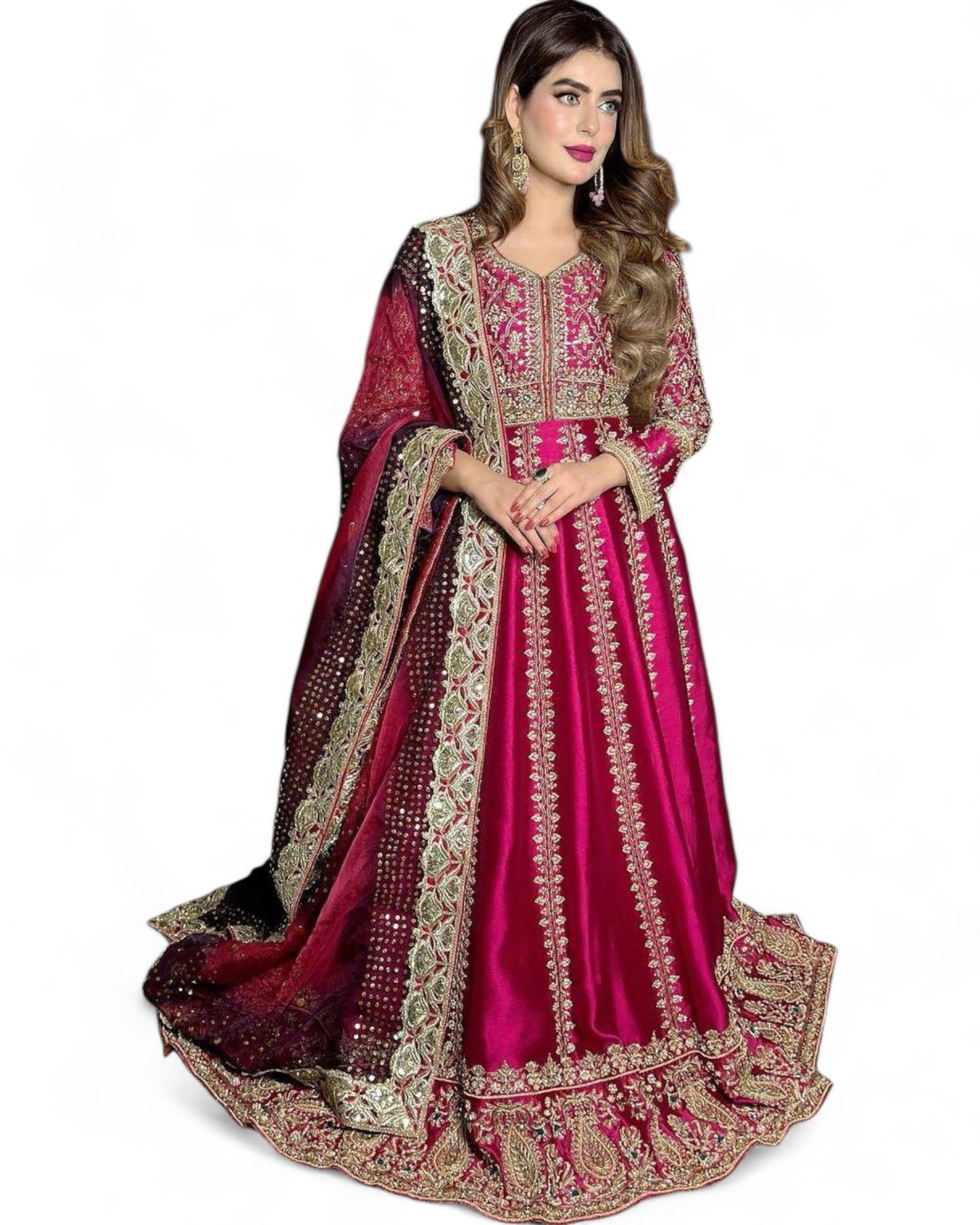 Pink Heavy Sequin Embroidery Work Anarkali Gown in Chinon Silk