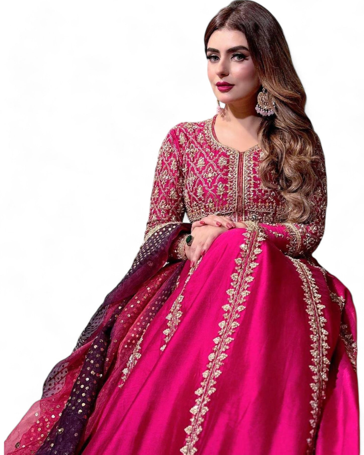 Pink Heavy Sequin Embroidery Work Anarkali Gown in Chinon Silk