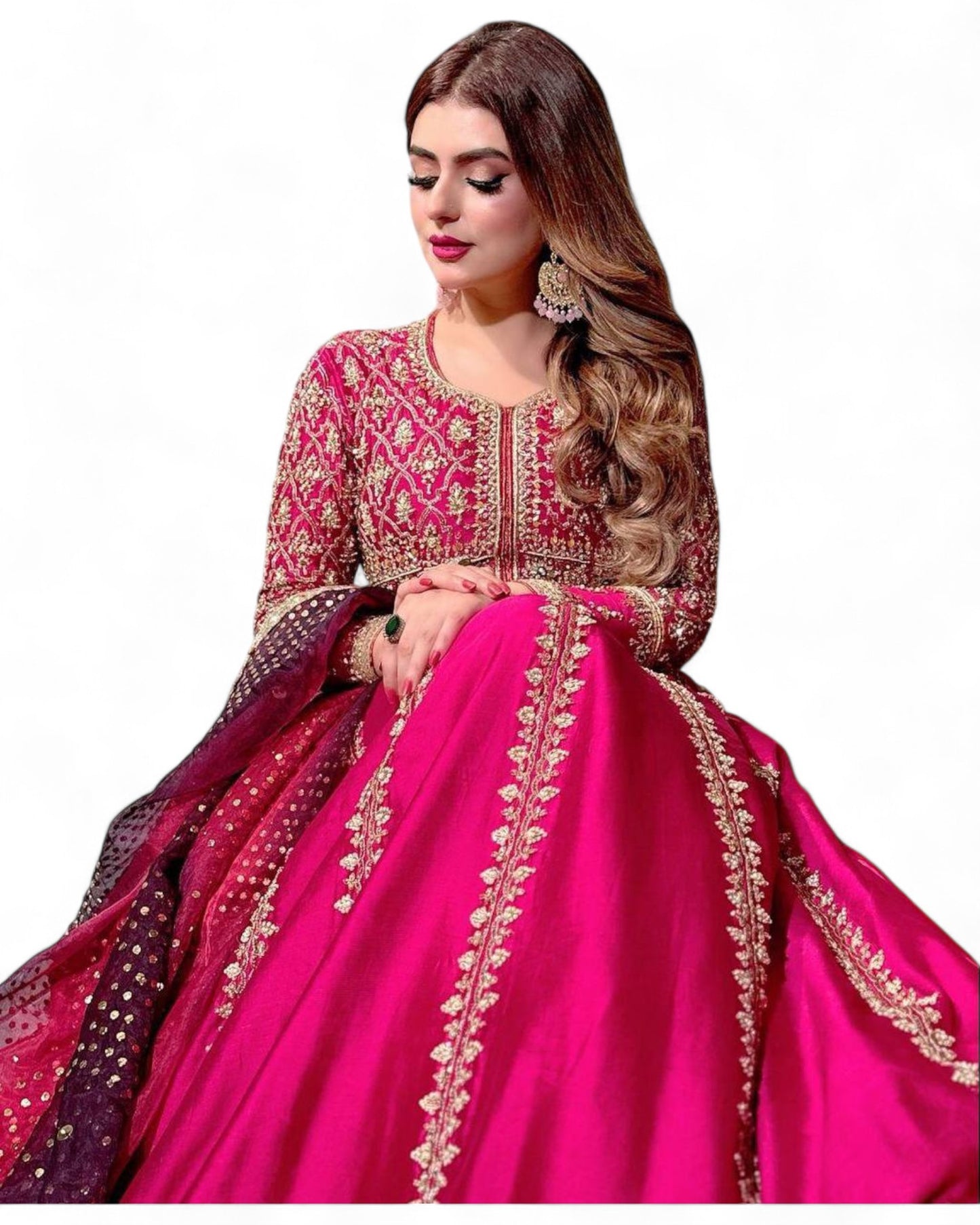 Pink Heavy Sequin Embroidery Work Anarkali Gown in Chinon Silk