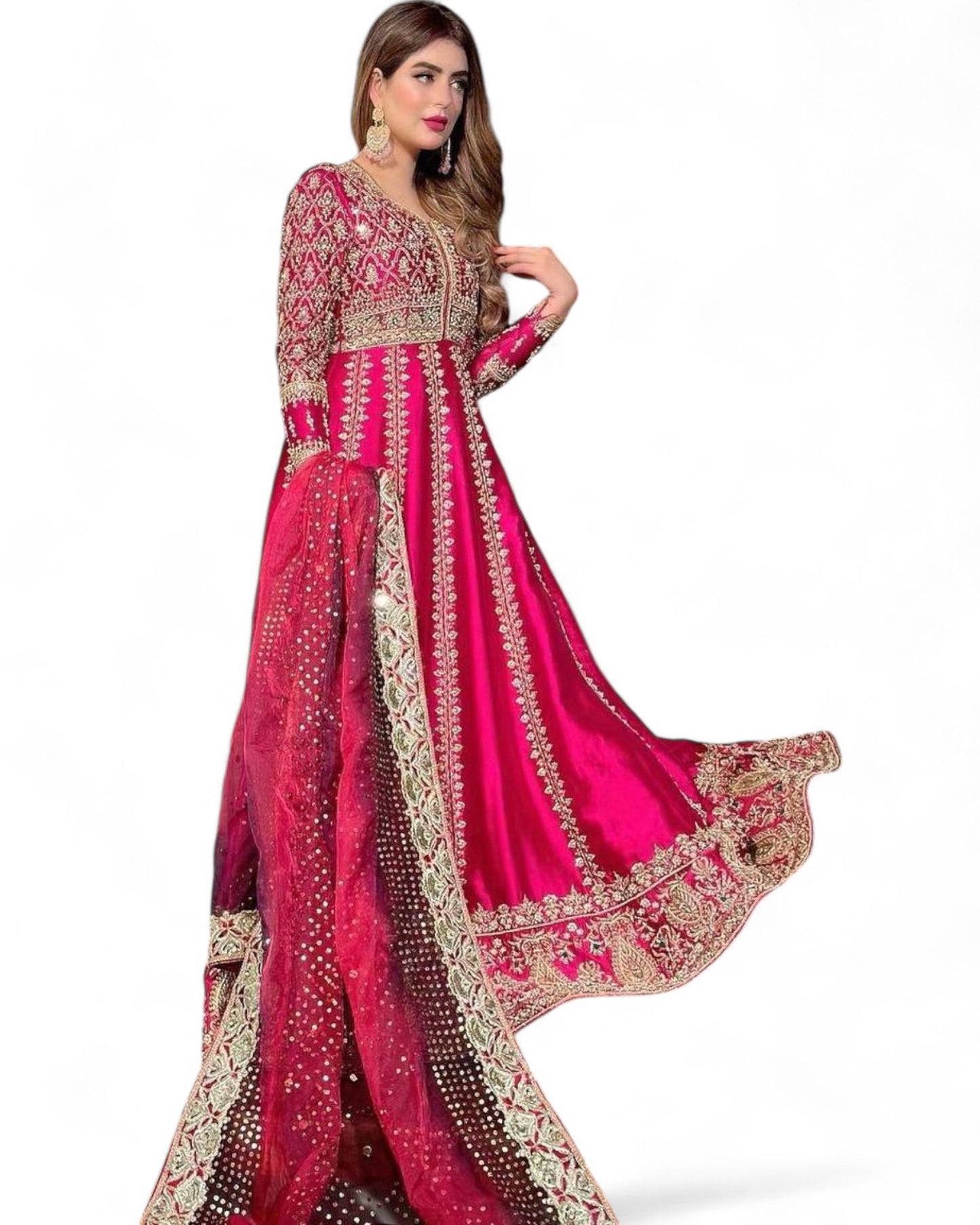 Pink Heavy Sequin Embroidery Work Anarkali Gown in Chinon Silk