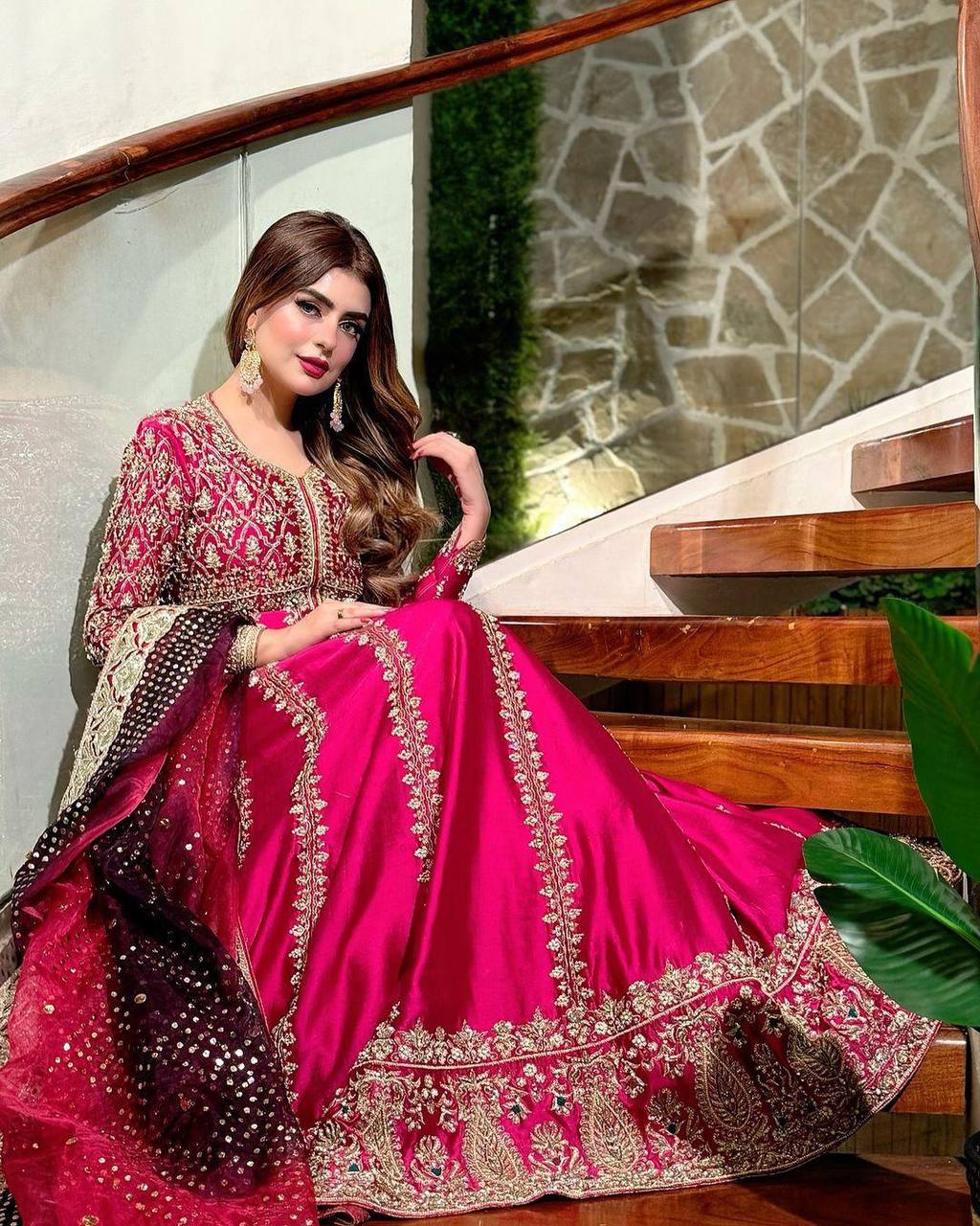 Pink Heavy Sequin Embroidery Work Anarkali Gown in Chinon Silk