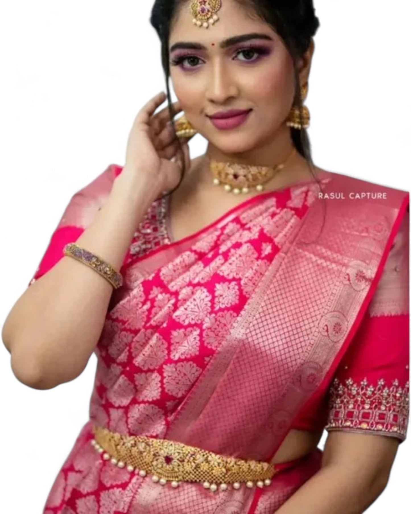 Pink Soft Lichi Silk Jacquard Work Rich Pallu Wedding Saree