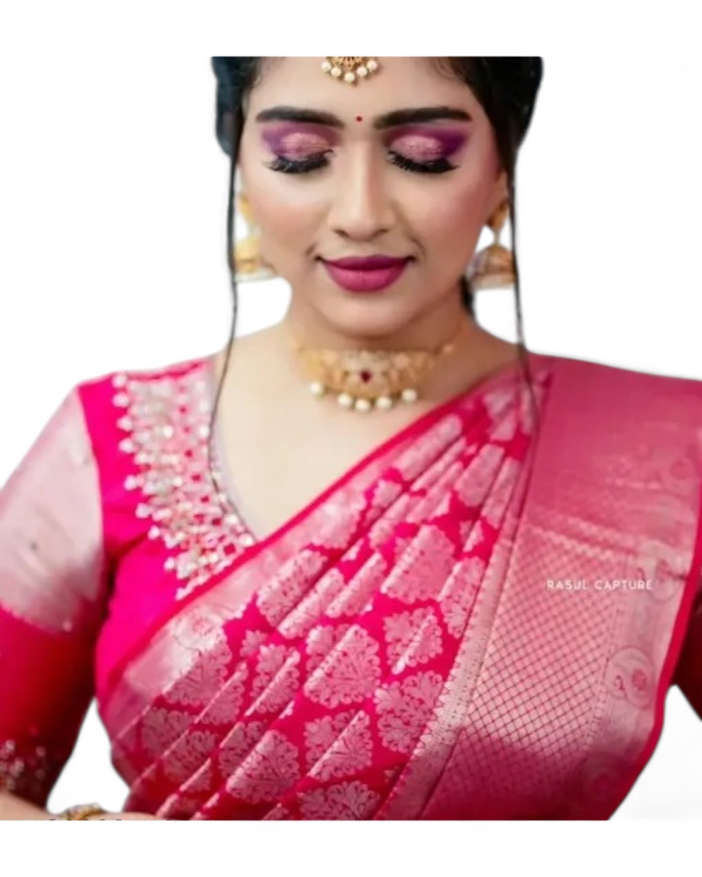Pink Soft Lichi Silk Jacquard Work Rich Pallu Wedding Saree