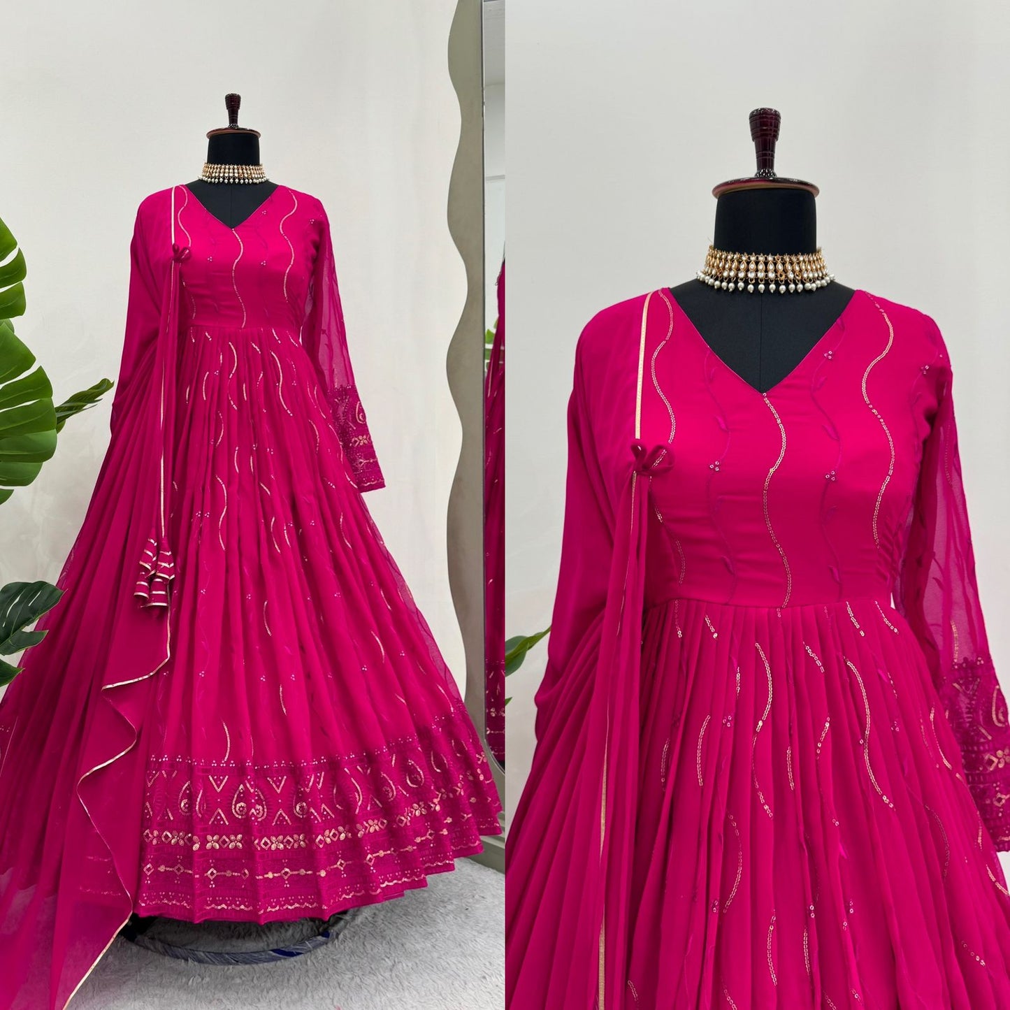 Pink georgette embroidered party wear anarkali suit