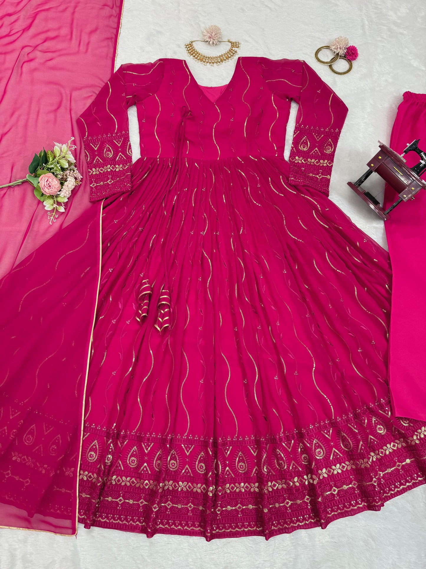 Pink georgette embroidered party wear anarkali suit