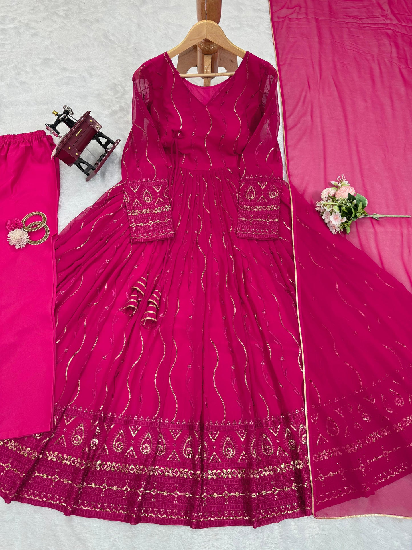 Pink georgette embroidered party wear anarkali suit