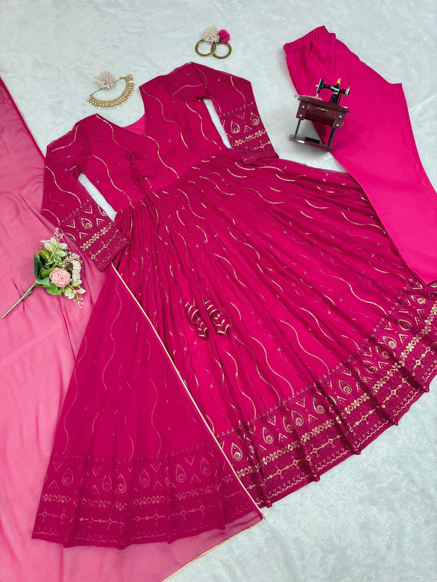 Pink georgette embroidered party wear anarkali suit